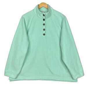 J Crew‎ Jacket Sweatshirt Women Green Sz 2XL Fleece 1/3 Button Closure Fall Cozy